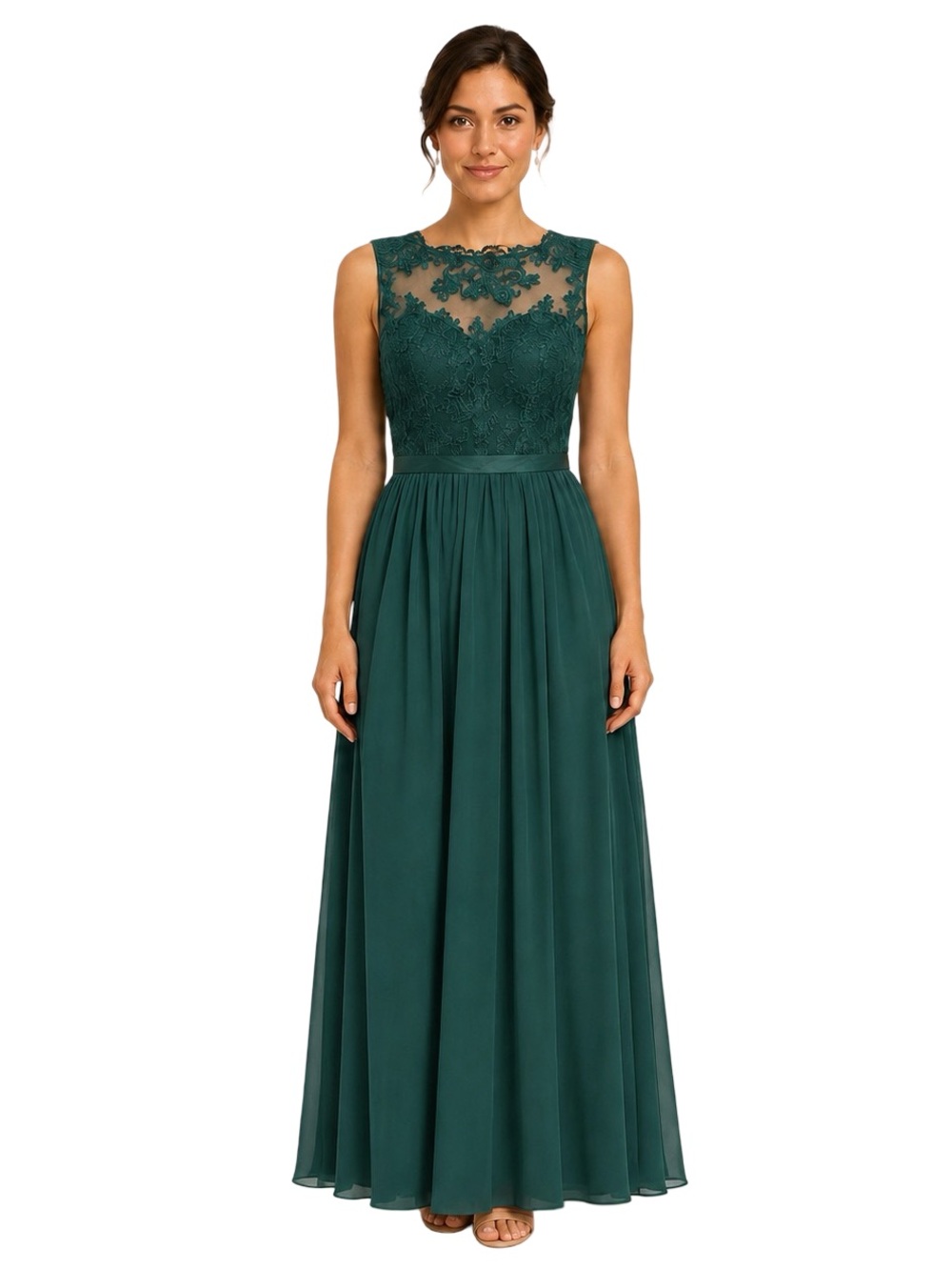 Azazie Elly Peacock Lace Chiffon A-Line Bridesmaid Formal Gown A4
